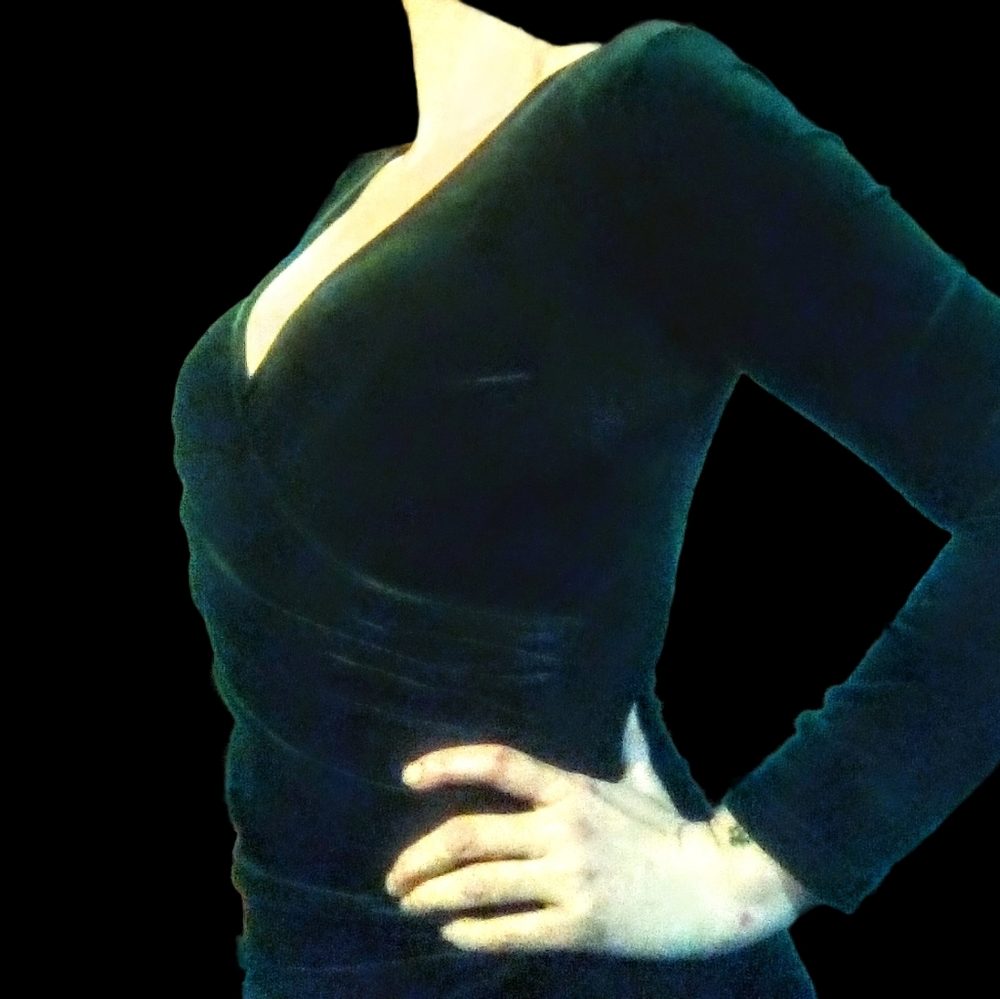 Dirass green velvet long sleeved wrapped v-neck dress